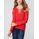 Fine Gauge Women'S Wool Pullover Sweaters , Ribbed Eyelet Lace Red Pullover Sweater