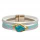 Bohemian Style Magnetic Buckle Leather Bracelet Set With Zircon Drop Shaped Turquoise