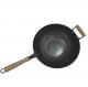 Heavy Duty 14 Inch Cast Iron Pan Chinese Wok Pan With Wooden Handle And Glass Lid