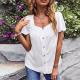                  2023 Summer Manufacturer Wholesale Square Neck Solid Color Shirt White Women Chiffon High-Quality Shirt             