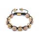 Adjustable Shamballa Bracelet, Pink Crystal Pave Balls & Golden Plated Alloy Skull Beads