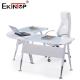 Modern Glass L Shaped Office Desk With Silver Legs