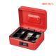 Red Metal Cash Box With Removable Coin Tray Durable 5 Compartment Security