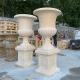 Beige Marble Flowerpot Natural Stone Travertine Vase Planter Classic Garden Decorative Western Style