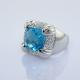 925 Sterling Silver Blue Topaz  Cubic Zirconia Ring(F59)