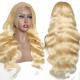 Light Brown Lace Color Virgin Blonde Highlighted Body Wave Curly Full Lace Front Wig 613 HD 13x6 for Women