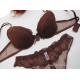 Dark Coffee Color Polyester / Cotton Embroidered Sexy Matching Bra And Underwear Set