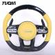 Yellow Suede Leather Mercedes Benz Steering Wheel Forged Carbon Fiber With LED