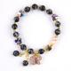 8MM Healing Natural Stone Snowflake Obsidian With Purple  Butterfly Charm Bead Bracelet