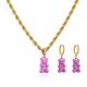 Brass Gold Plated Necklace And Earring Set Drip Oil Cute Teddy Bear Necklace