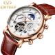 Automatic Mechanical Watch Leather Moon Phase With Diamond Crystal Mechanical Watch For Men