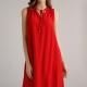 Red Sleeveless Cotton Swing Womens Casual Linen Dresses Shrinkle Neck
