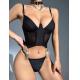 Stitching Mesh Black Lingerie Set Bound Sexy Bodysuit Women Waist