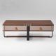 2 Drawer Wooden With Leather Rectangle Metal Frame Modern Coffee Table